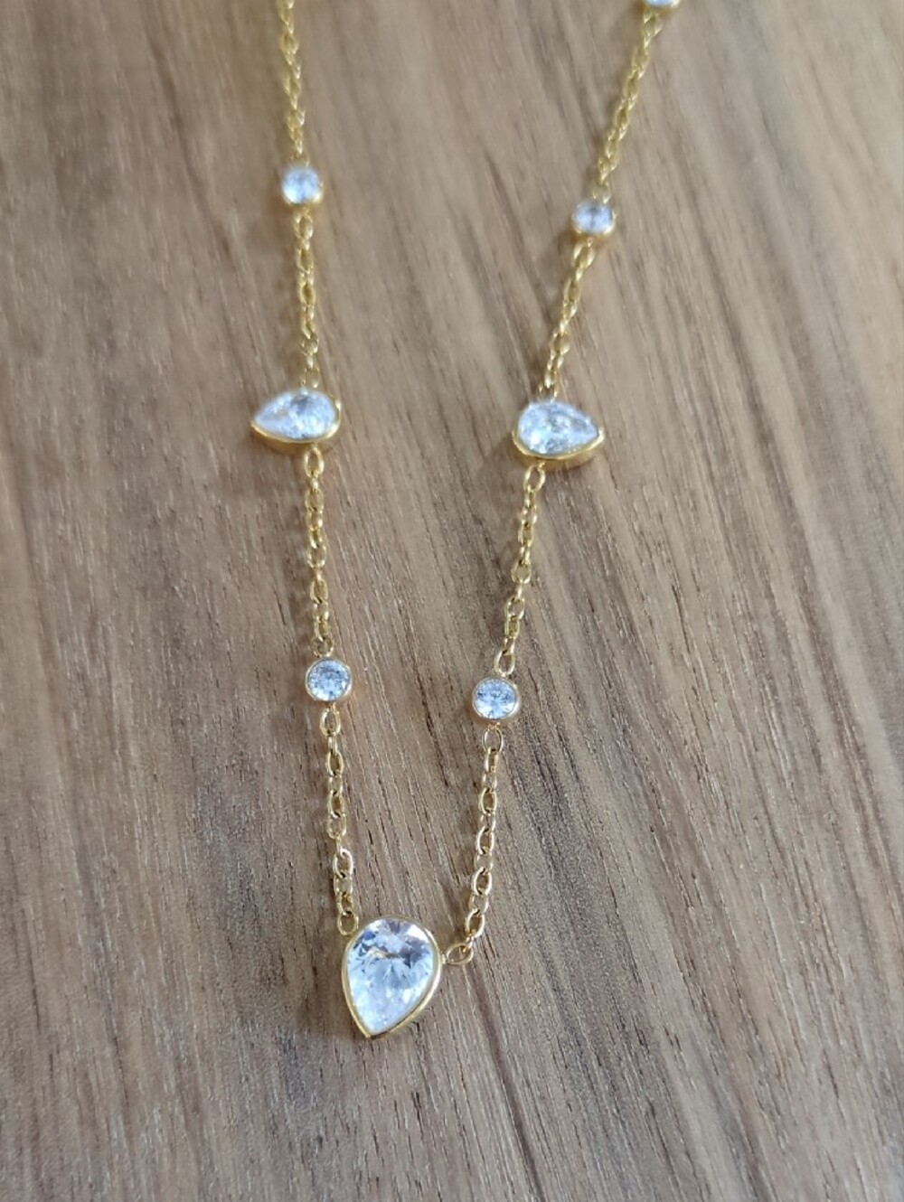 Gold Teardrop CZ Station Necklace - Unbranded - Picture 2 of 5